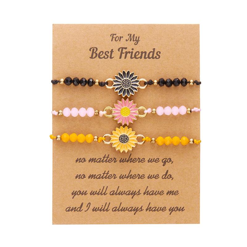

Vintage Sunflower Couple Bracelet For Women And Men Hand Woven Chain Daisies Charm Lucky Friendship Fashion Zircon