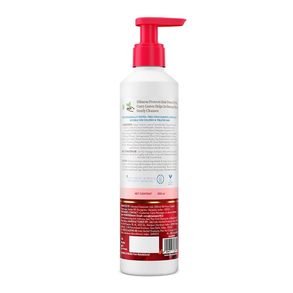 Mamaearth Hibiscus Damage Repair Shampoo For Dry & Frizzy Hair, With Curry Leaves, 250ml | Nourishes & Strengthens For Smoother, Shinier Hair
