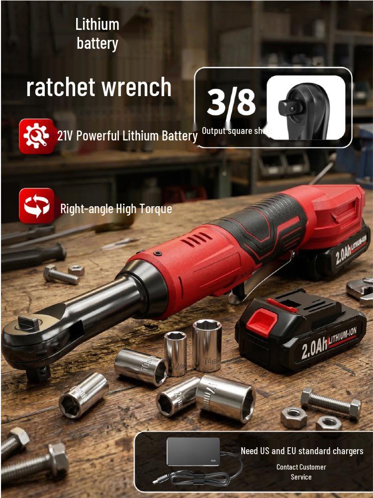 21V Electric Right Angle Ratchet Wrench with Lithium Battery for Auto Repair and Installation
