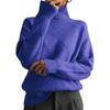 Womens High Neck Knit Sweater Solid Color Rhombus Warm Thick Long Sleeve Pullover