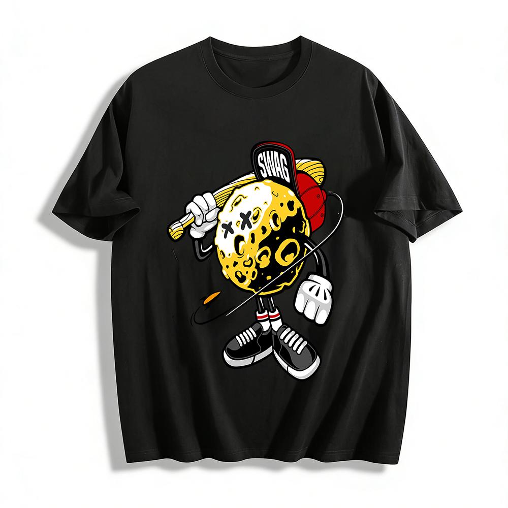 Swag Moon Baseball Print Tshirt Cool Streetwear Casual Top Pure cotton T-shirt XXS