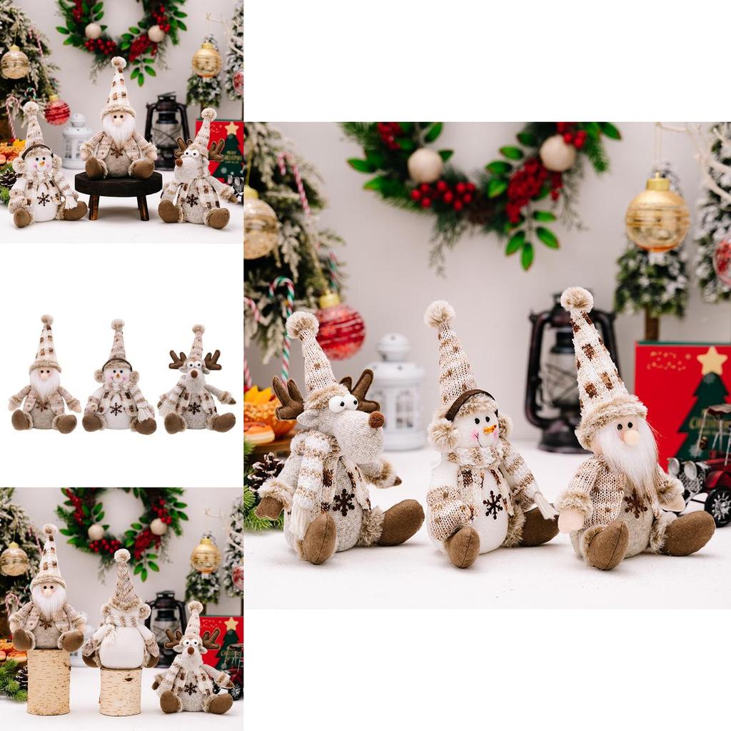 Charming Christmas Decor Nordic Sitting Santa Snowman And Reindeer Plush Dolls