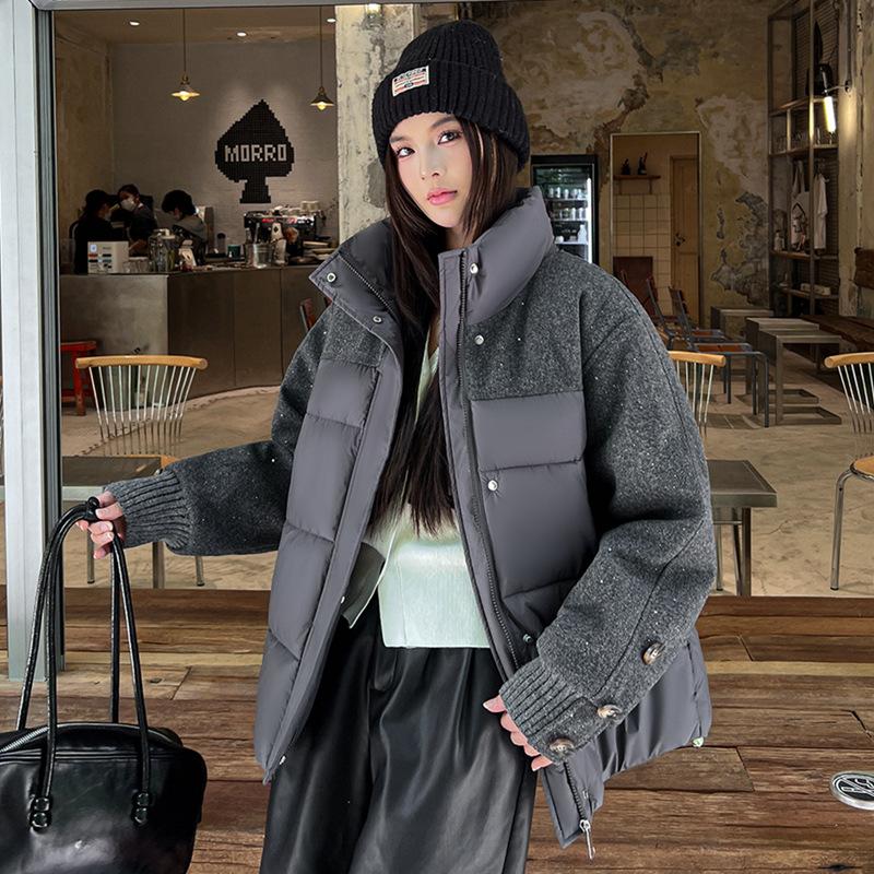 

Пуховик женский короткий стиль новый маленький утолщенный хлопковый пуховик куртка-хлеб свободная зимняя хлопковая куртка 2XL