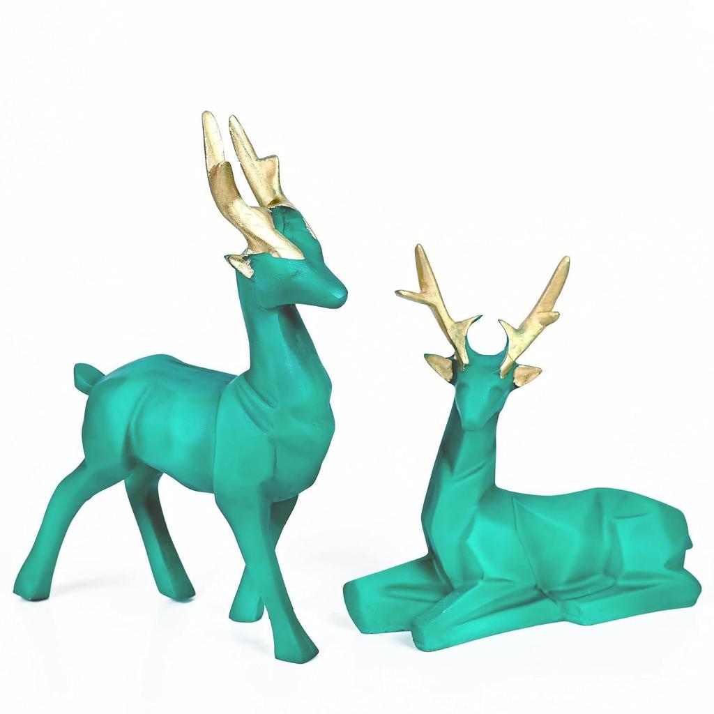 Couple Gifts for Anniversary, Set of 2 Green Deer Statues – Nature-Inspired Figurines for Home and Office Décor