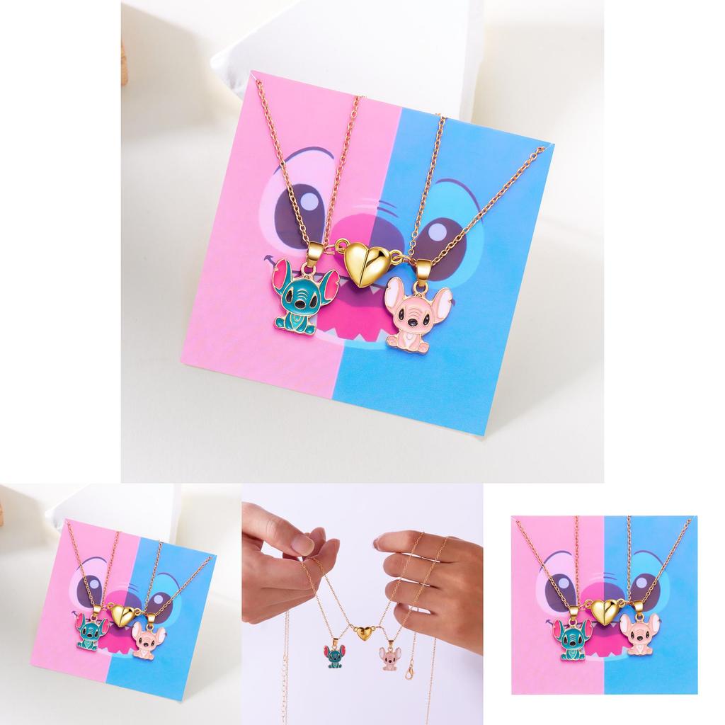 Lilo Stitch Heart Pendant Chain With O Link Style For Stylish Couple Accessory