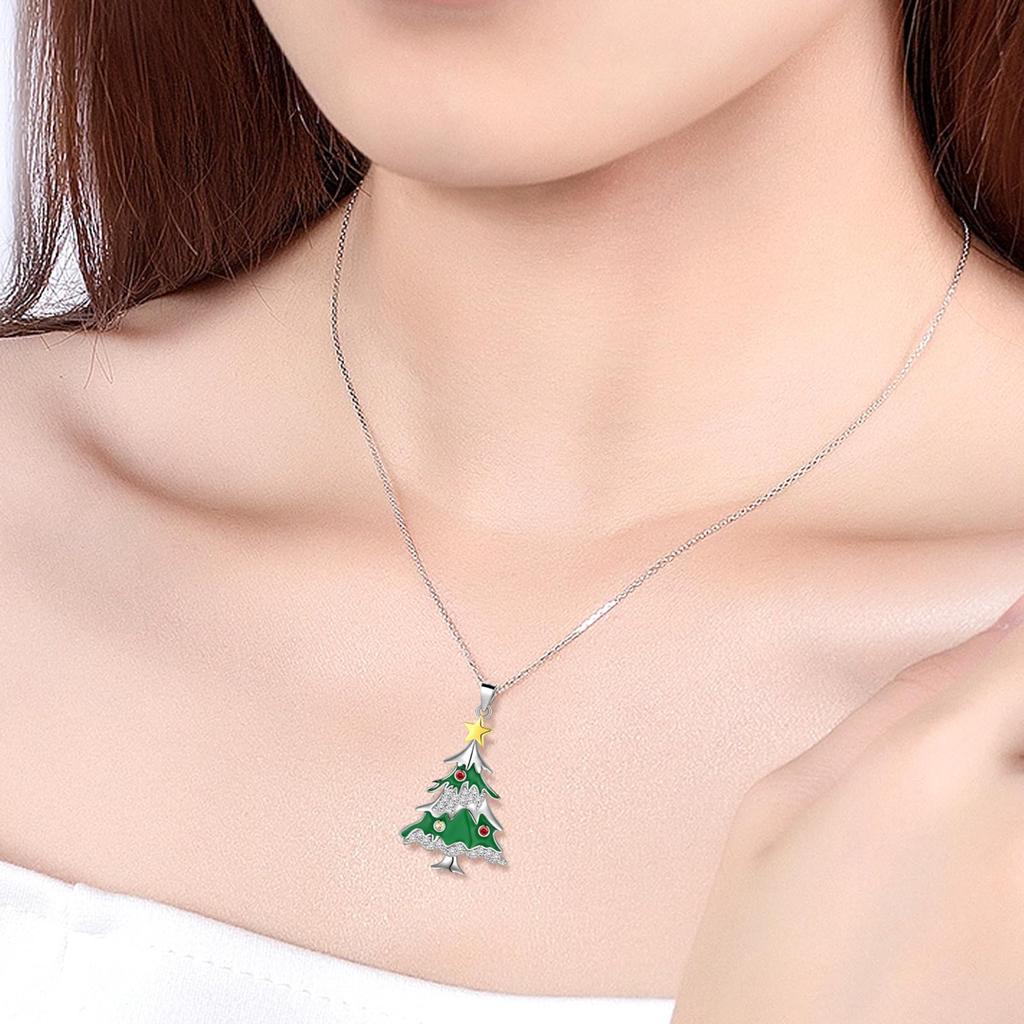 Fashionable Exquisite Christmas Tree Star Pendant Necklace for Women Sweet Cute Holiday Party Christmas Accessories