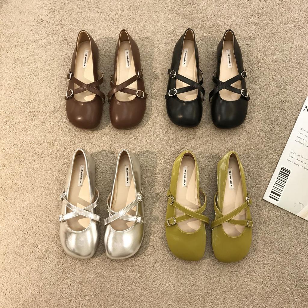 Rundkopf sanft silberne einzelne Schuhe Damen 2025 Fee flache Mary Jane Schuhe Damen Sommer