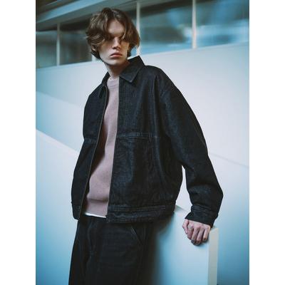 Collared Zip-Up Padded Denim Outerwear Black