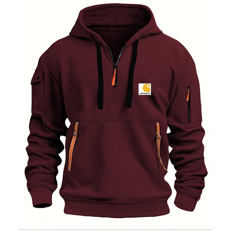 Herren-Kapuzenpullover mit mehreren Reißverschlusstaschen und samtigem Futter