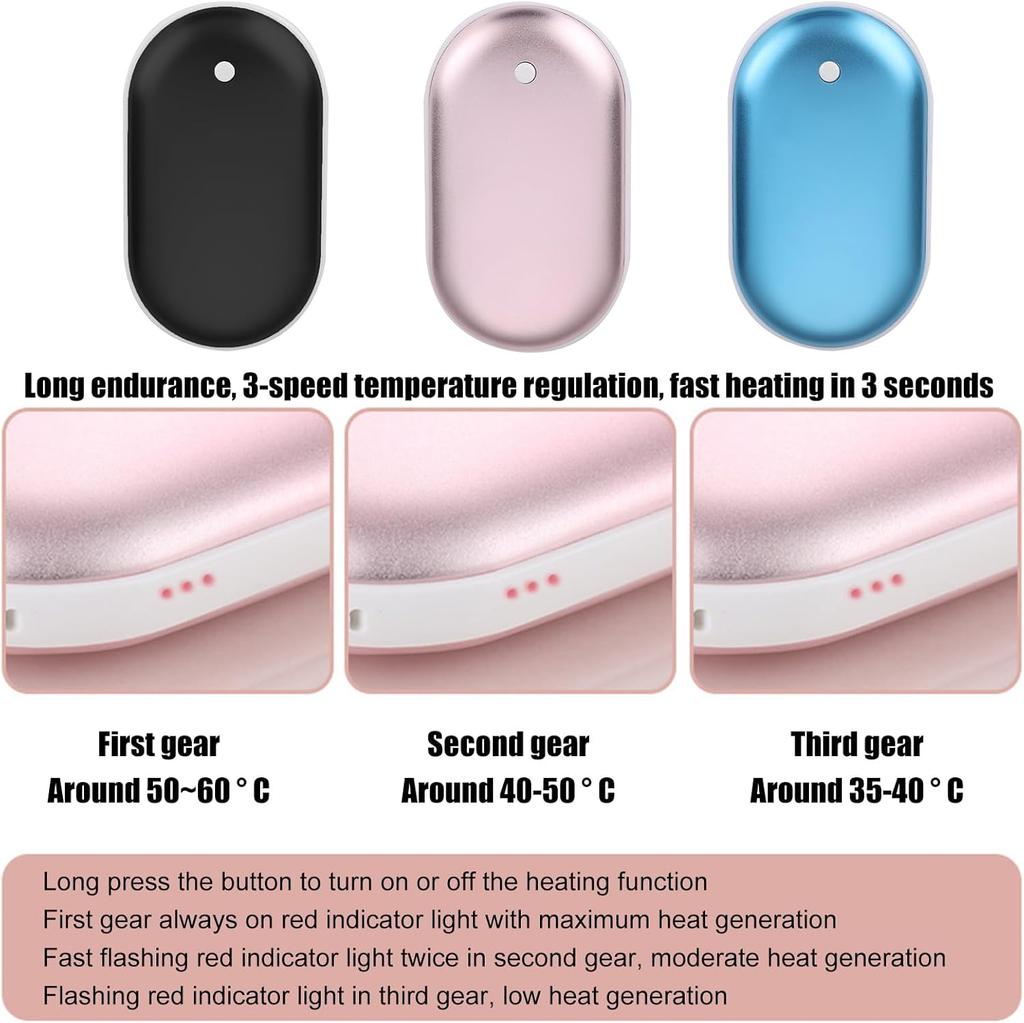 2 IN 1 Electric Hand Warmer USB Rechargeable 3 Gear Heating Handwarmer 3000mA  Alloy Mini Portable Power Bank for Winter Camping