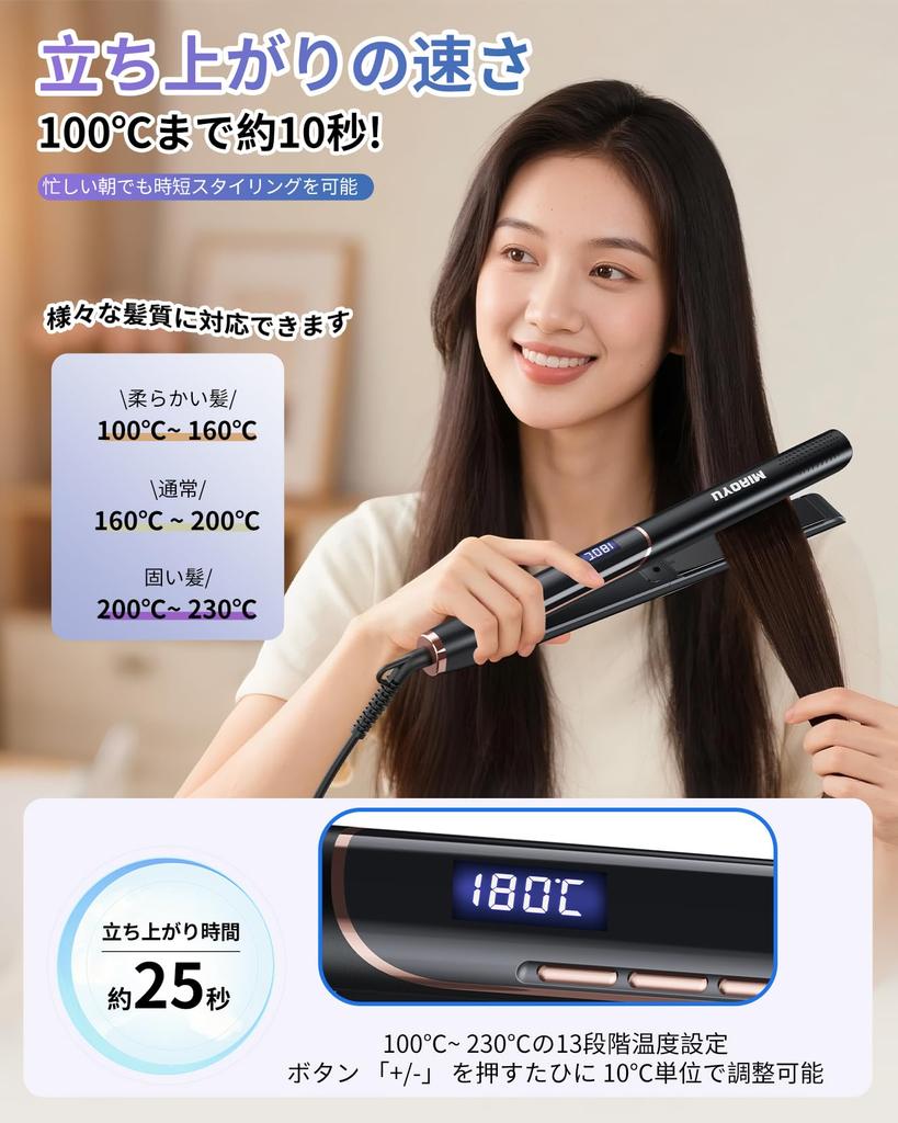 Miaoyu Hair Curl 10 Million Negative Professional International Black Iron, Straightener, 24mm, 2-Way & Straightener, Ions, 100-230°C, Grade, Display,