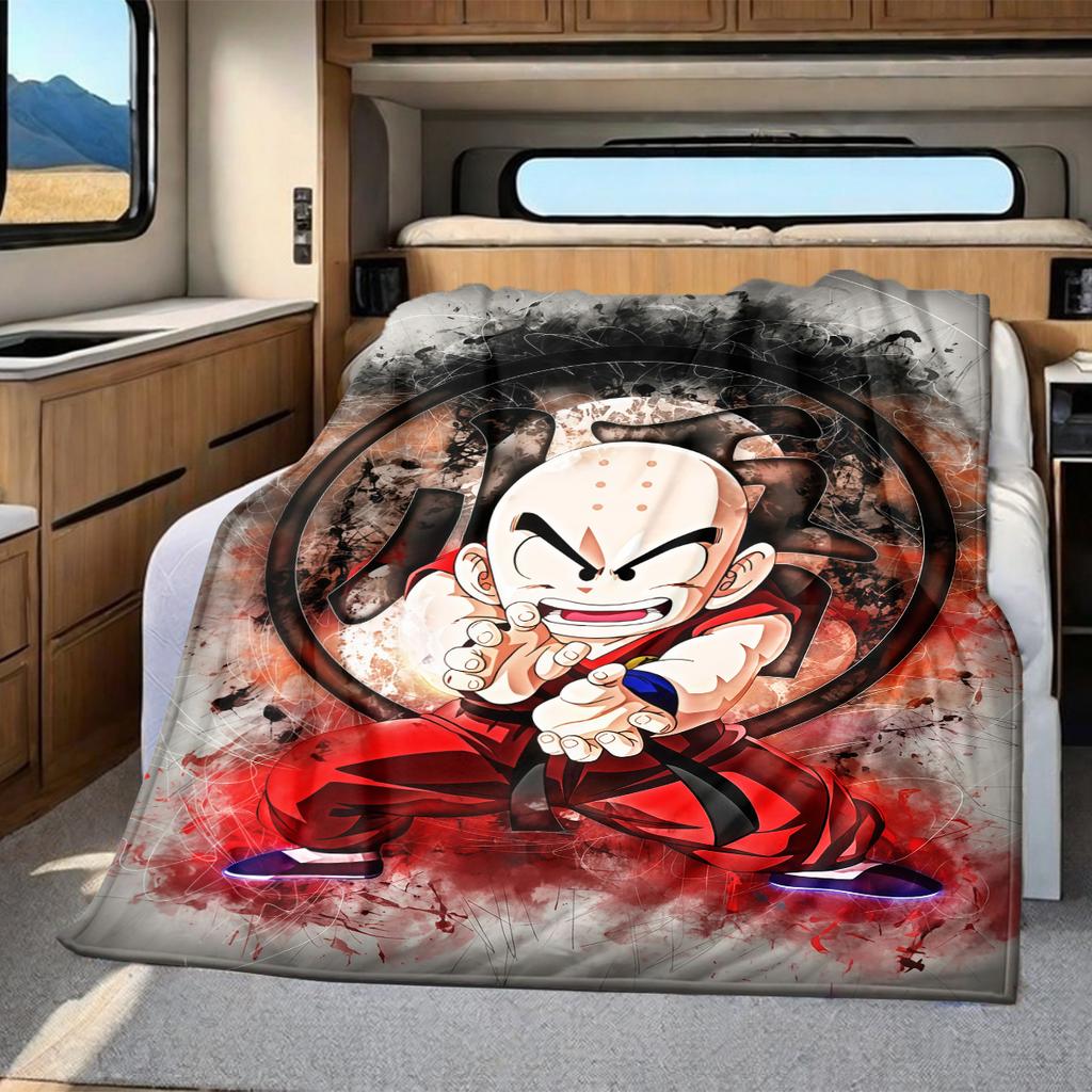 1PC Krillin Print Flannel Blanket, High quality All Seasons, Home Decor, Warmth and Comfort, Perfect for Christmas Gifts