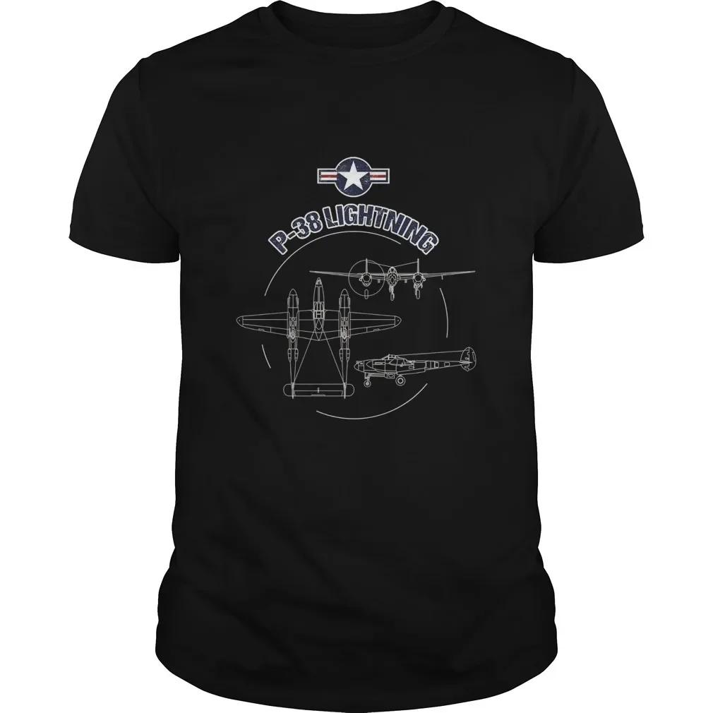 USAF Warbird P38 Lightning Fighter Aircraft T Shirt New 100 Cotton Short Sleeve ONeck Casual Tshirts Loose Top Size S3XL S