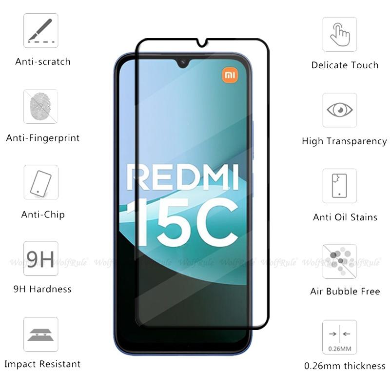 6-in-1 For Xiaomi Redmi 15C Glass For Redmi 15C Tempered Glass 9H HD Protective Full Cover Screen Protector Redmi 15C Lens Glass