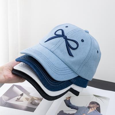 Summer Embroidered Bow Bright Thread Baseball Hat for Cute Women Show Off Face Small Cowboy Duck Tongue Hat Sunshade Hat