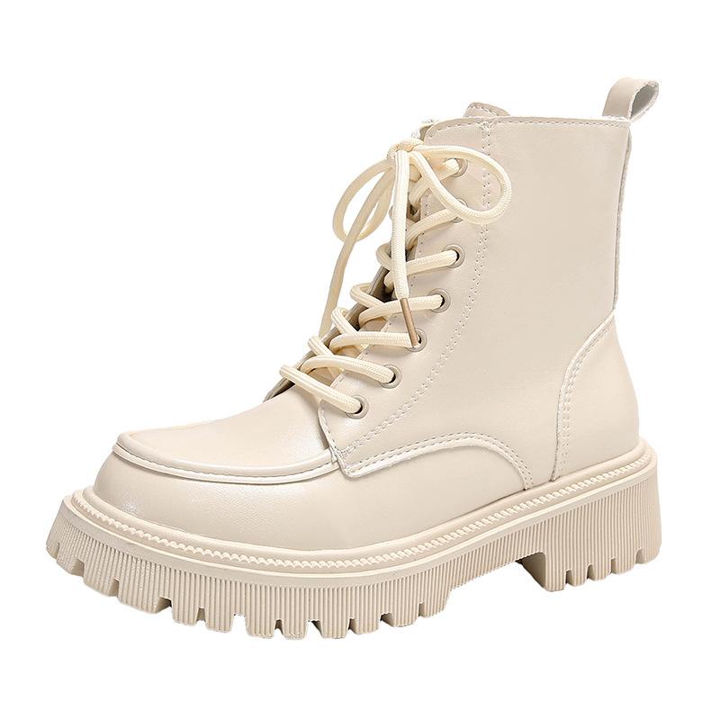 Thick soled short boots for women 2025 autumn and winter new black versatile lace up side zipper with plush British style boots 42 3090₽