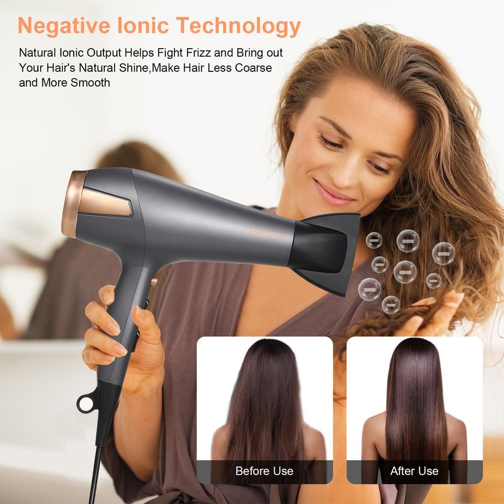 Pretfy Asciugacapelli per la cura dei capelli Asciugacapelli ionico negativo 2500 W 2 velocità 3 impostazioni di calore Asciugatura rapida