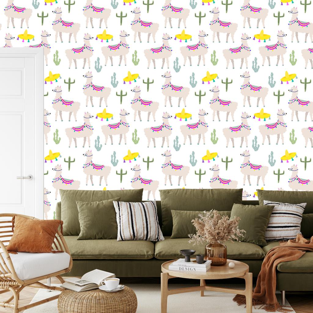 Llama Animals and Cacti Wallpaper for Living Room and Bedroom 50x1000