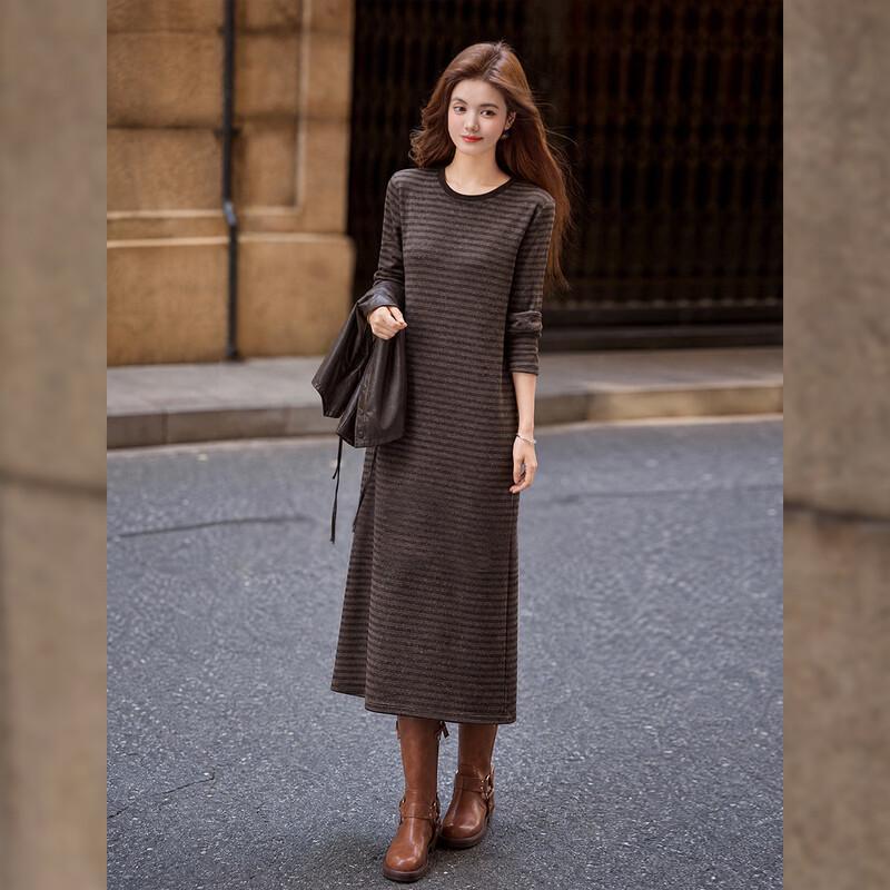 Women's Relaxed Faux Leather Vest & Striped Knit Dress Set