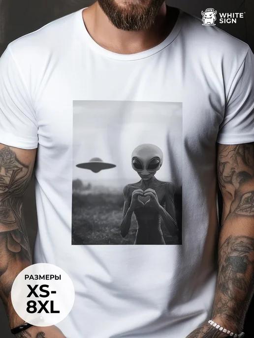 Oversized cotton T-shirt with Love from Space print 3XL