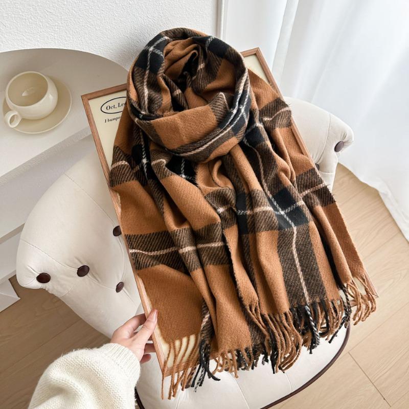 New Scarf Female Autumn and Winter Couple Classic Versatile Student Thickened Long Thermal Plaid Shawl Dual-purpose