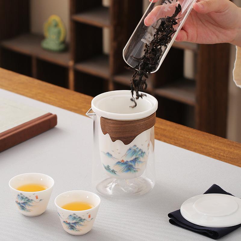 Travel Tea Set Ceramic Kung Fu Tea Set Travel Bag Hand Grab Pot One Pot Three Cups With Filter Household Tea Cup Portable
