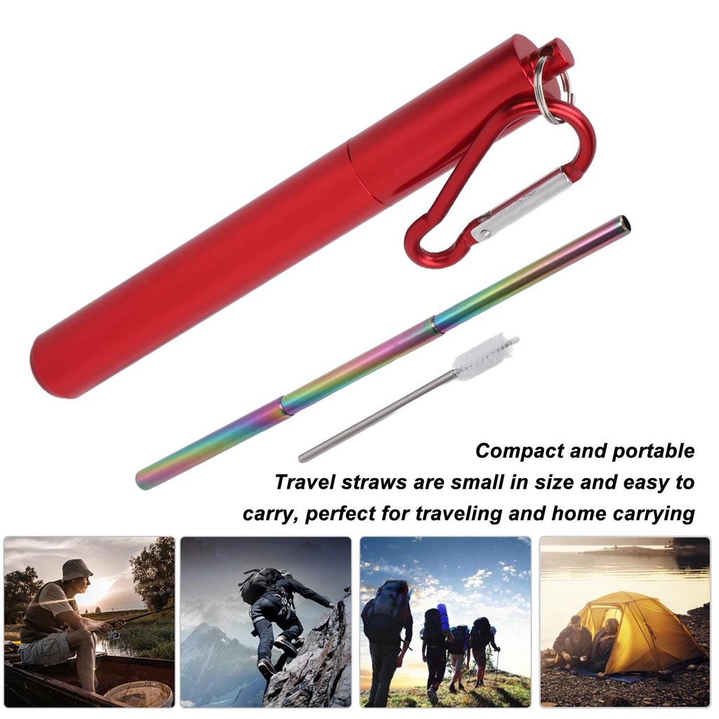 2Pcs Collapsible Metal Straw 304 Stainless Steel Drinking Travel Telescopic Straw with Cleaning Brushes for Travel Work