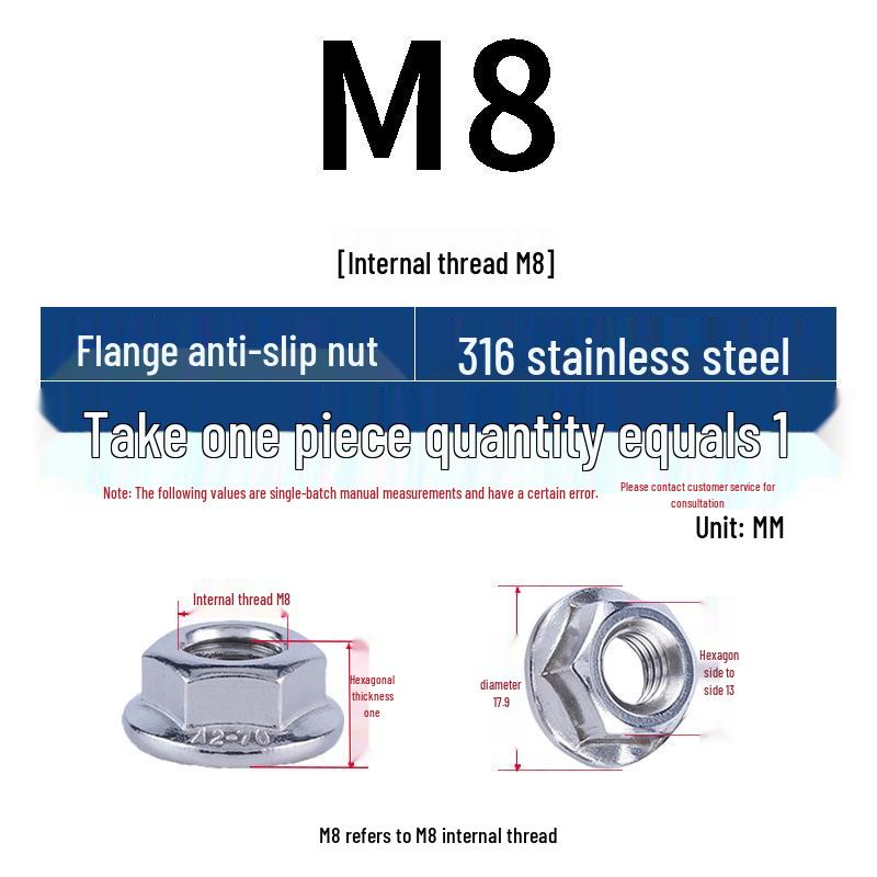 304 Stainless Steel Hex Flange Nut with Anti-Slip Washer, M3-M16