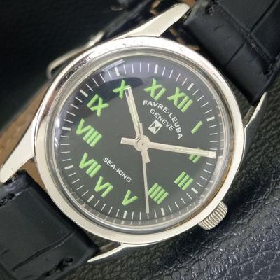 MECHANICKÉ NATAHOVÁNÍ VINTAGE FAVRE LEUBA 111 SEA KING ŠVÝCARSKÉ PÁNSKÉ ČERNÉ HODINKY a703003-1