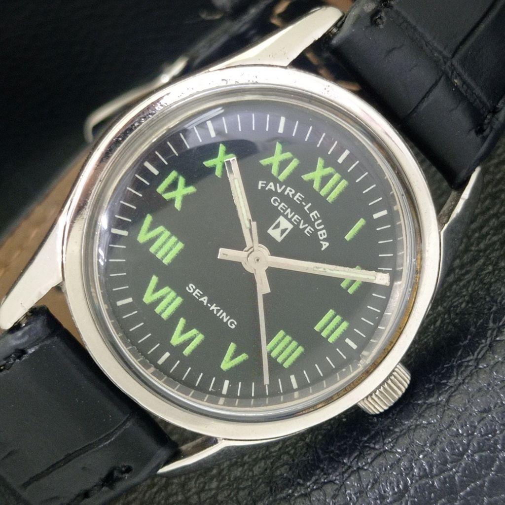 ВИНТАЖНЫЕ ЧАСЫ С РУЧНЫМ ЗАВОДОМ FAVRE LEUBA 111 SEA KING ШВЕЙЦАРСКИЕ МУЖСКИЕ ЧЕРНЫЕ ЧАСЫ a703003-1