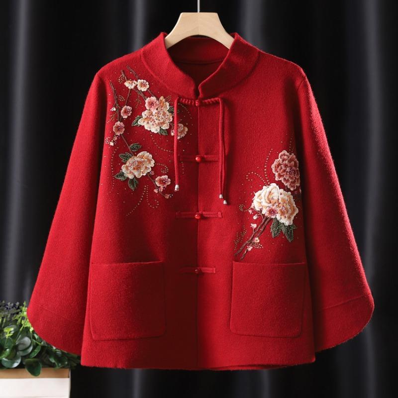 

Вязаный свитер с воротником-стойкой, куртка для мамы, для среднего и пожилого возраста, бабушка, свободная, повседневная женская одежда L темно-красного