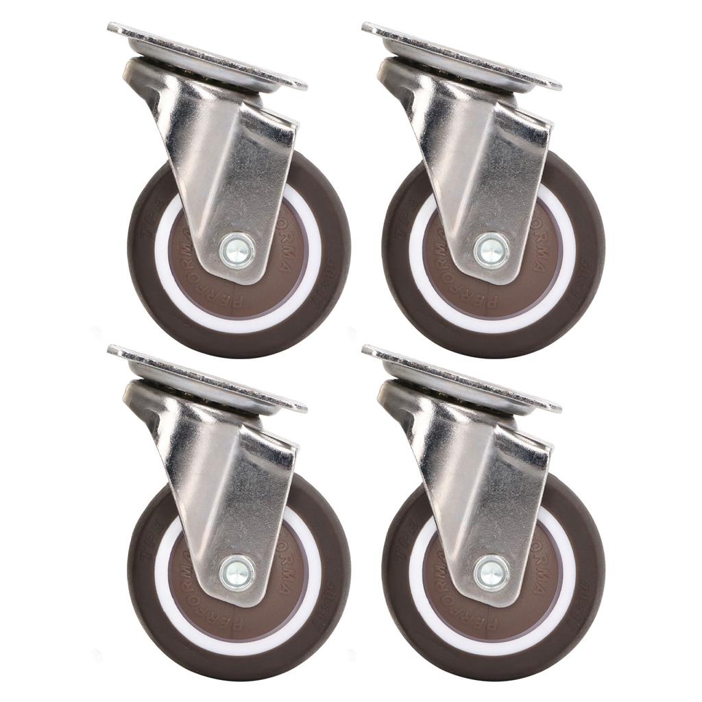 4 Stück robuste Plattenrollen, weiches Gummi, verchromt, stoßfest, 5,1 cm Lenkrollen für Möbel