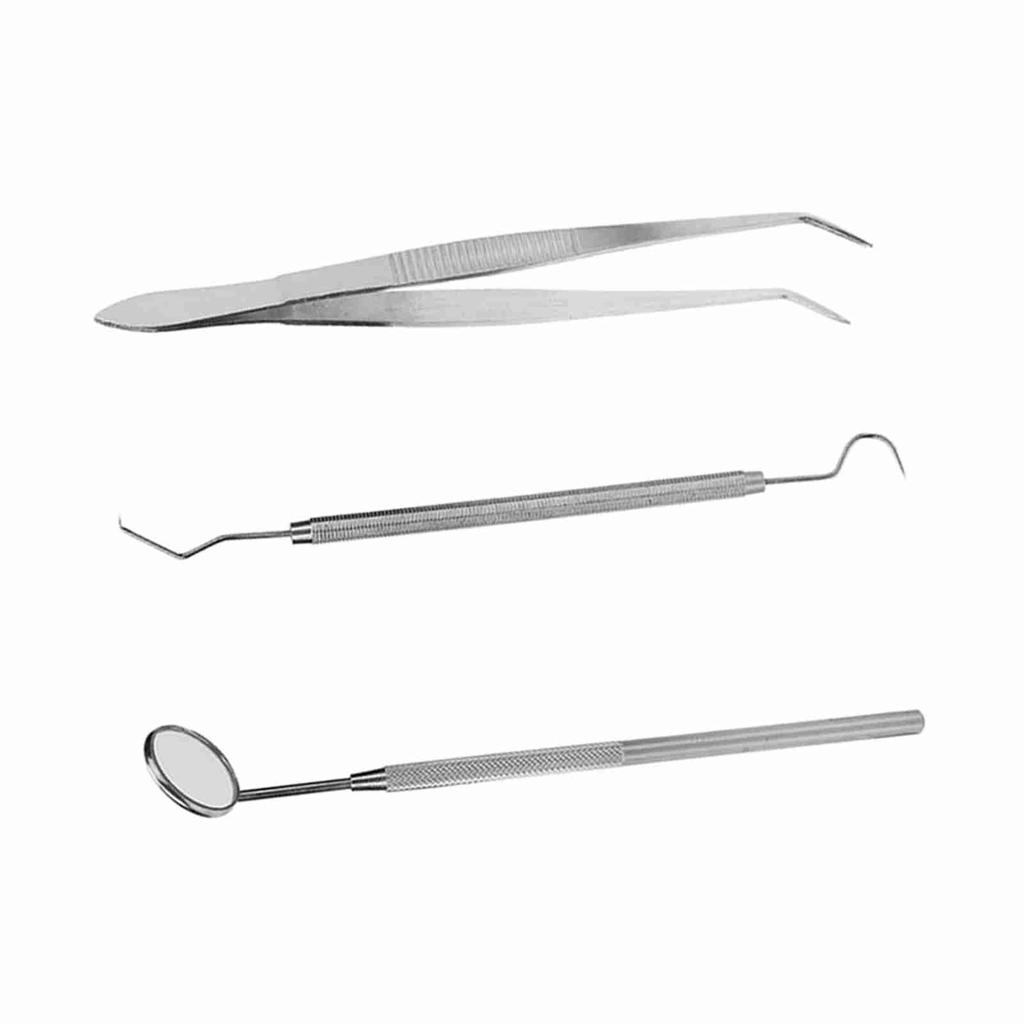 3pcs/set Stainless Steel Dental Tool Mouth Mirror Probe Plier Tweezer Teeth Clean Hygiene Kit