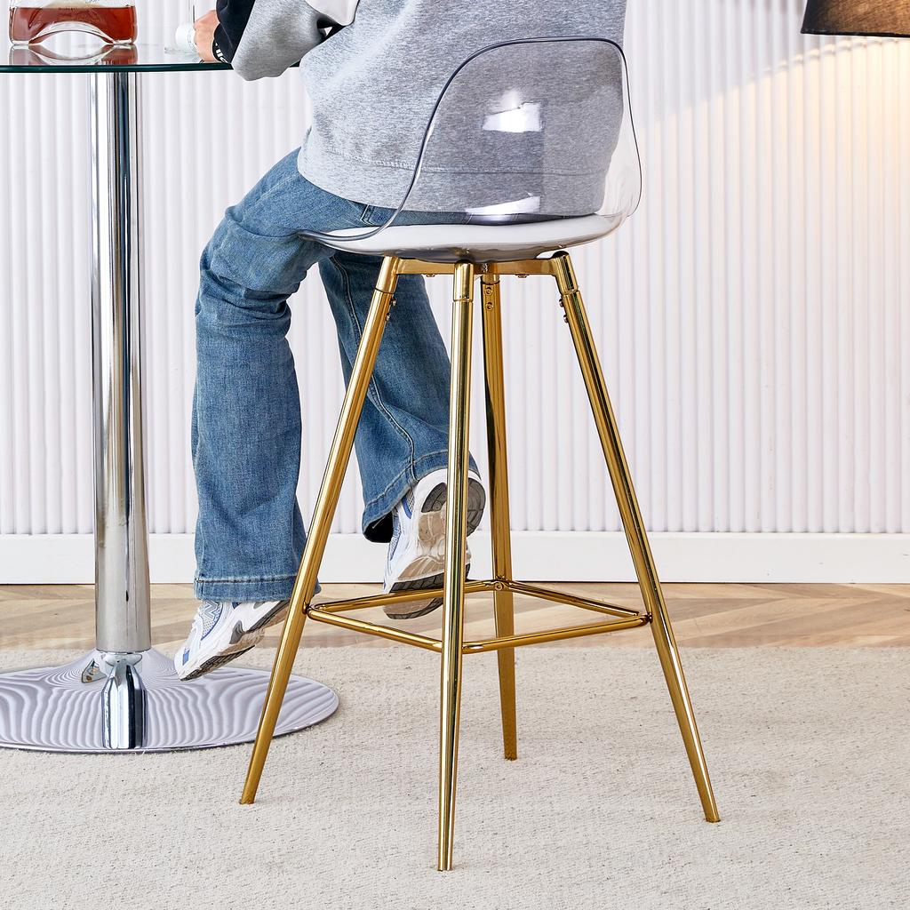 2-Piece Set Bar Stools with Transparent Backrest, Gold Frame, High Chair – for Café, Living Room and Bar Area