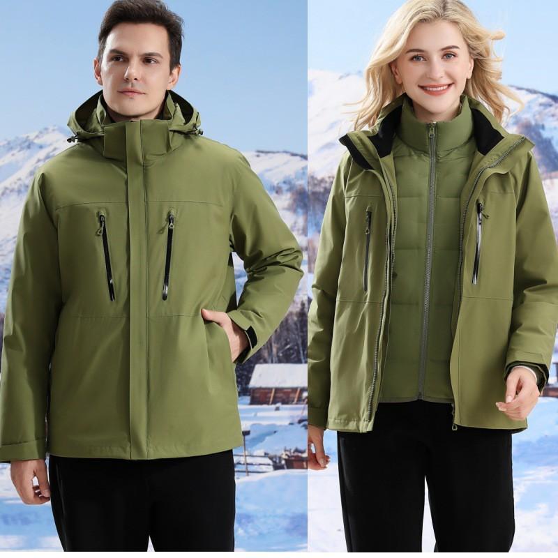 Men Women Winter 3-in-1 Waterproof Hiking Jacket With Removable Down Liner Outdoor Camping Shell