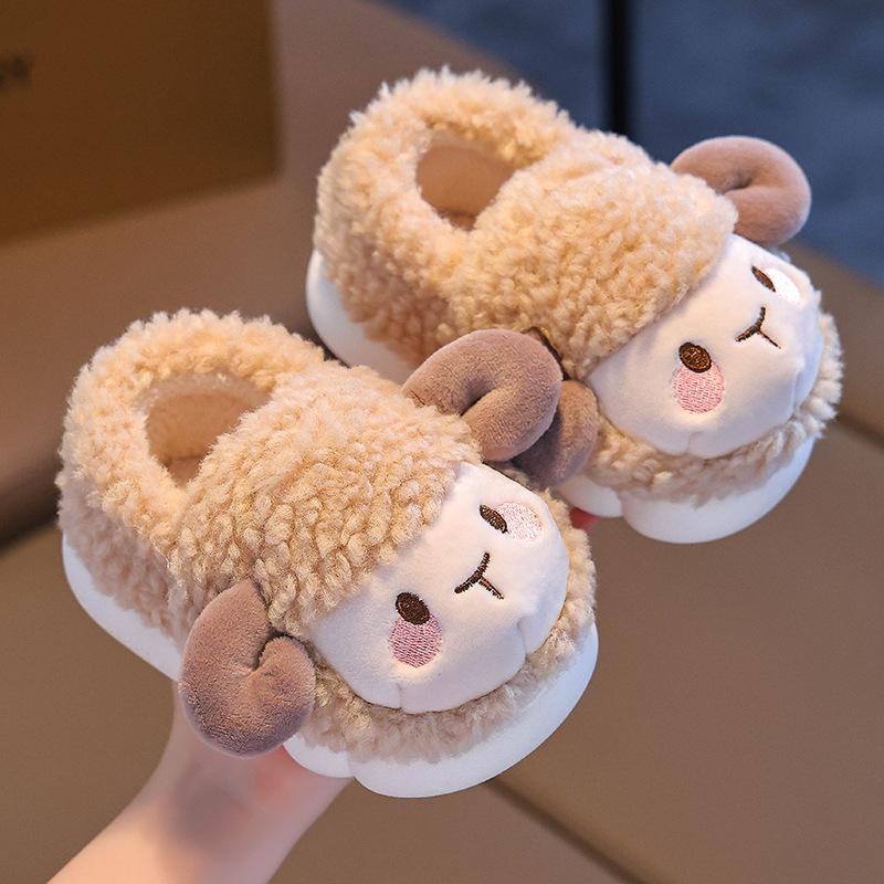 Winter Children's Cartoon Cotton Shoes Fashion Girls' Warm Plush Home Slippers Boys' Non Slip Velvet Fluffy Floor Shoes