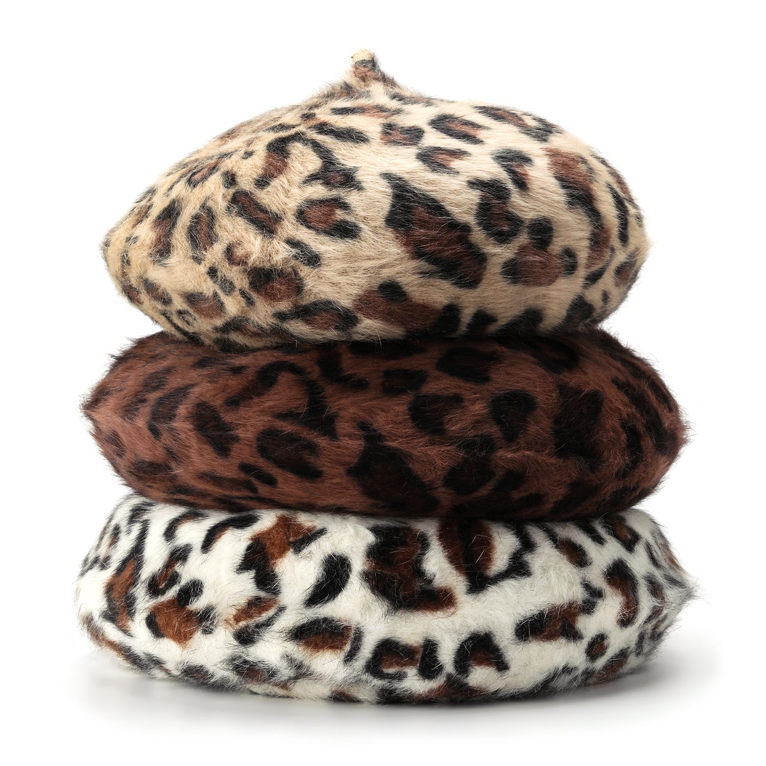 

Fashion Beanie Hat Winter Warm Beret French Hat Leopard Print Hat Berets for Women белый