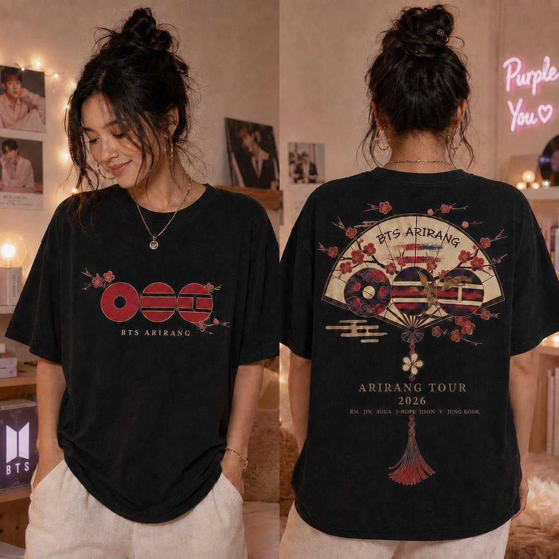 BTS Arirang Kirschblüten-Tour 2026 Zweiseitiges K-Pop T-Shirt XXL brown