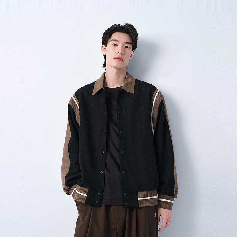 Peacebird Men s Relaxed Fit Textured Lapel Color Block Jacket S