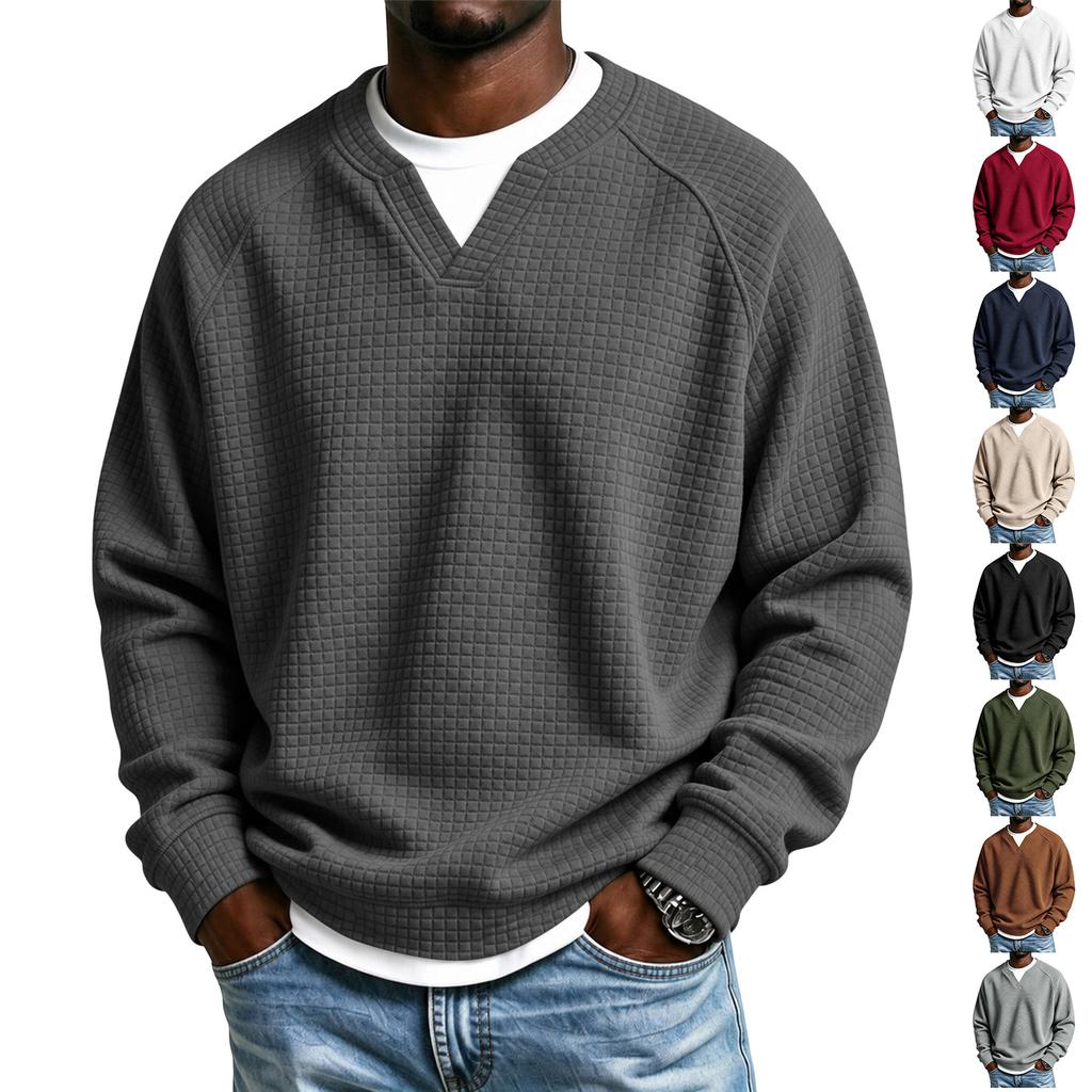 T-shirt en maille à col en V à manches longues pour homme - Haut décontracté et athlétique pour un usage quotidien