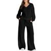 Conjunto Casual de Sudadera de Color Sólido con Cuello en V y Pantalones Largos para Mujer Otoño/Invierno 2025 - Moda Europea/Americana