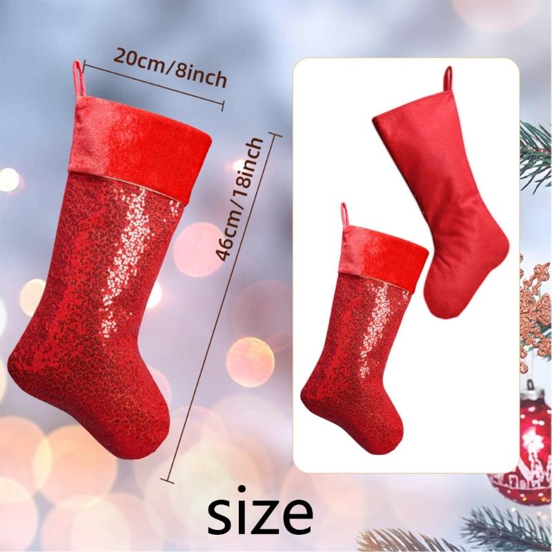 Present Bag Large Colorful Sequins Christmas Stocking for Family Celebration Holiday Indoor and Outdoor Decoration