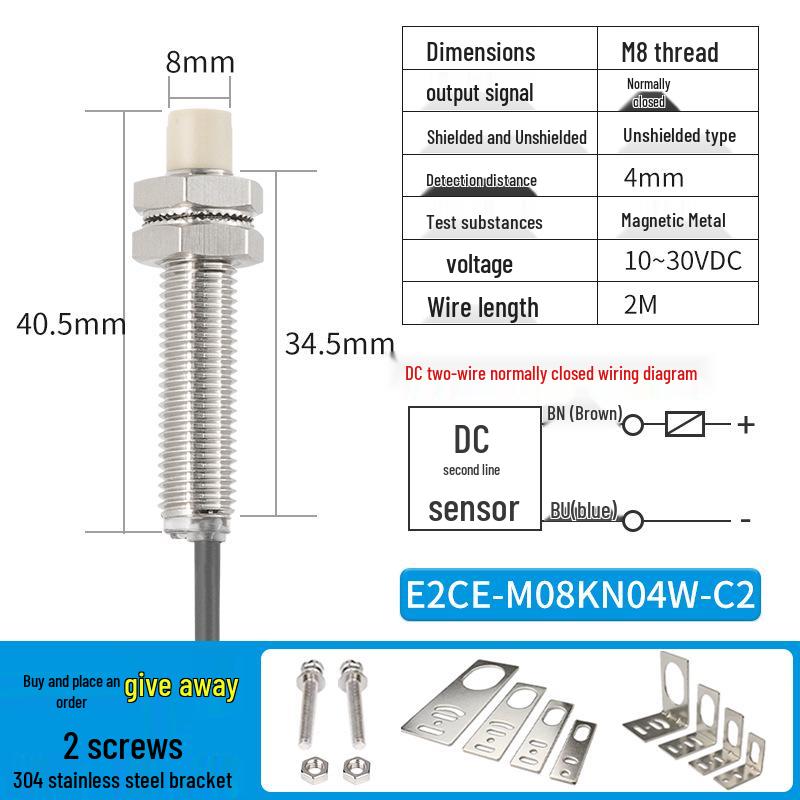 Waterproof Inductive Proximity Switch, Two-Wire, M8/M12/M18/M30, NPN NO/PNP NC