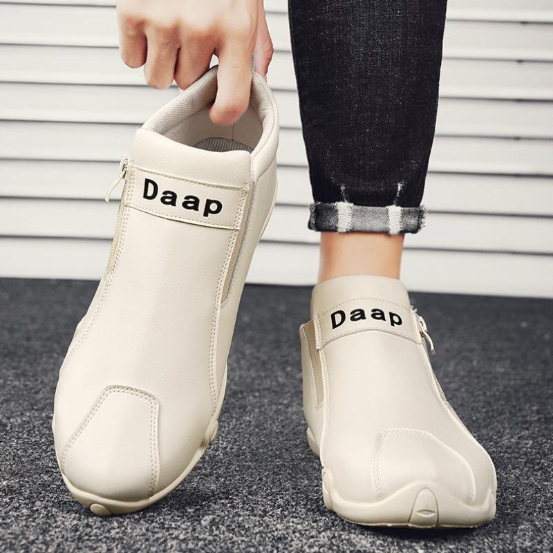 Brand Men's Leather Casual Shoes Fashion Designer Ankle Boots Trend Side Zipper Loafers Waterproof Soft Sole Outdoor Sneakers