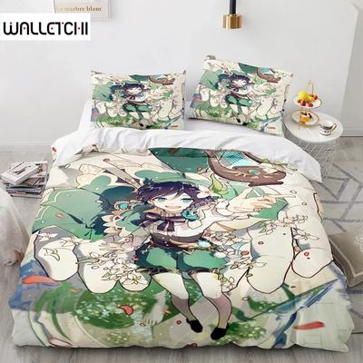 Juego Genshin Impact Edredón Juegos de Cama Colcha Cubrecama Funda Nórdica Juegos de Fundas de Almohada Tamaño Niño Adulto