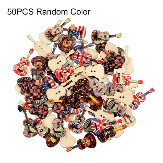 

50 шт. пуговицы в форме гитары с 2 отверстиями, деревянные швейные пуговицы для одежды