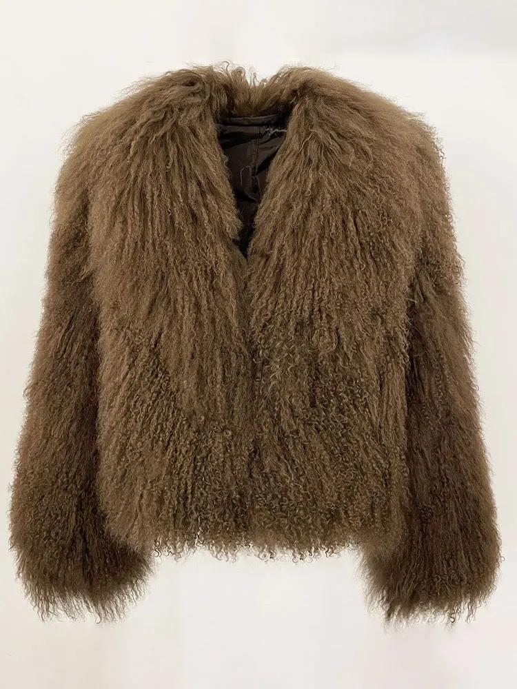 OFTBUY Real Mongolia Sheep Fur Coat Winter Jacket Women Natural Thick Warm Outerwear Streetwear Turn Down Collar New Fashion