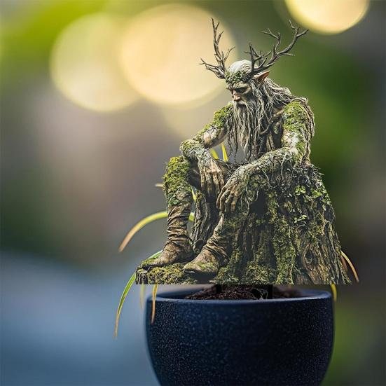 Dřevěný elf Akrylová cedule Kolík Odolný proti povětrnostním vlivům 2D Plochý Víla Hrot Rostliny Květináč