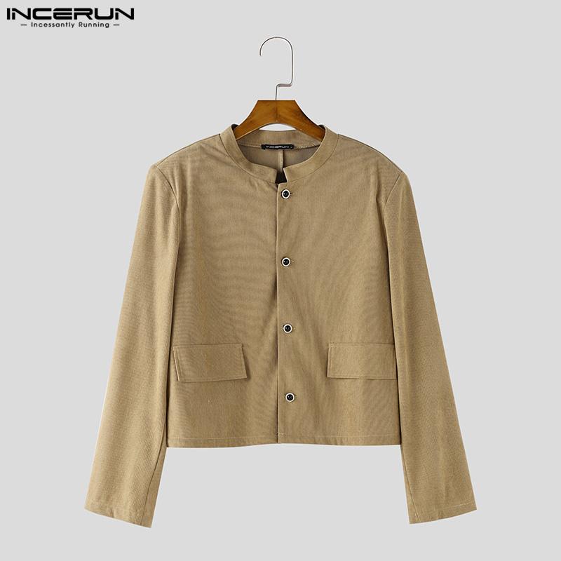 INCERUN Two Pieces Outfits Men Long Sleeve Coats Long Straight Pants Corduroy Sets