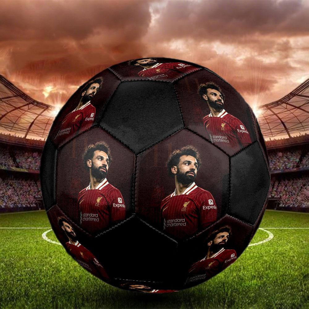 Salah Printed Size 5 Soccer Ball, Machine-Stitched PVC, Durable & High Bounce, All Ages Fit, fan merchandise, matches & outdoor use.